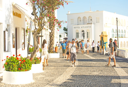 people walking in Fira Santorini Greece
