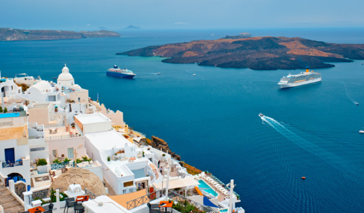 Sea view of Aegean from Fira Santorini