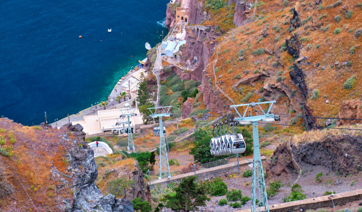 the cable car in Santorini, Greece