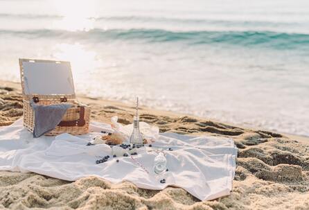 picnic at the beach in Santorini Greece