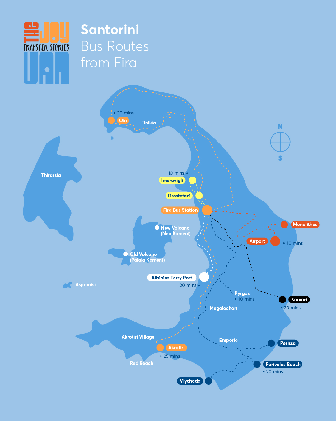 map of Santorini bus routes from Fira